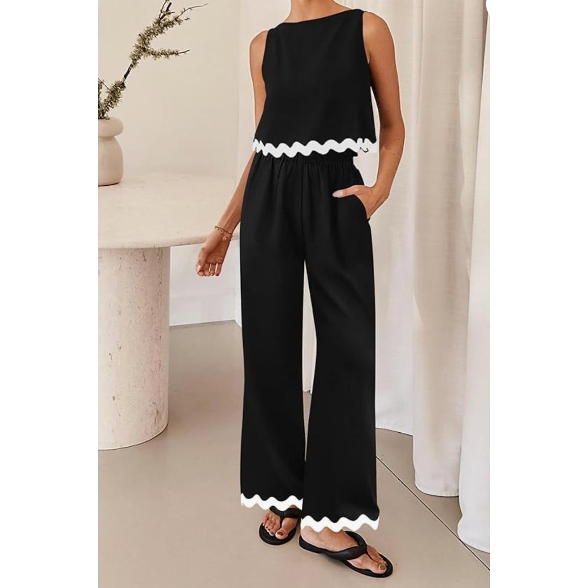 Женский комплект Летний Повседневный Однотонный Без рукавов Круглый вырез Жилет Брюки S