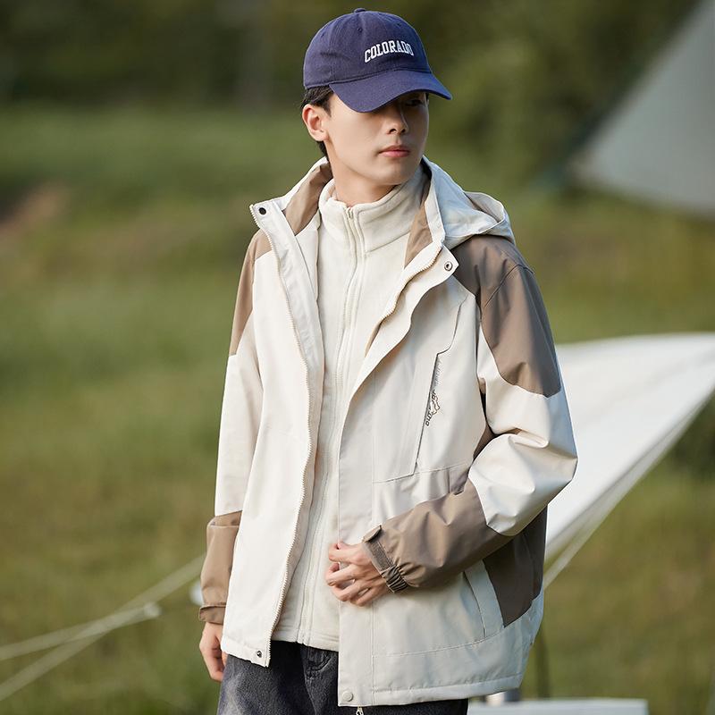Herren- und Damen-Herbst- und Winterjacken Outdoor Winddicht und Wasserdicht Drei-in-eins Bergsteigerjacke Abnehmbare Kapuzenjacke für Herren