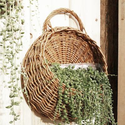 1 Set Bloemenmand Handgemaakt Weven Multifunctioneel Rotan Muur Hek Hangende Pot Plantenhouder Tuin