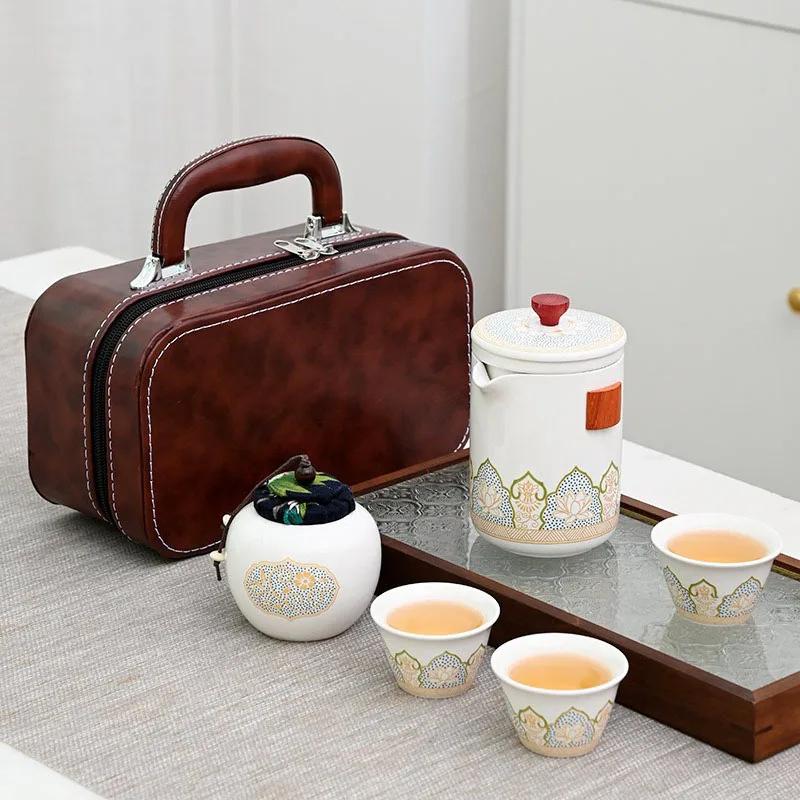 Ceramic Portable Travel Tea Set,Porcelain Tea Bowl,Espresso Cups,Pottery Coffee Mug,Afternoon Teacup Mugs,Coffee Cups,1 Set