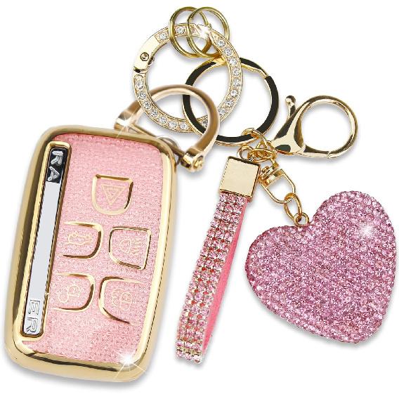 for Land Rover Key Fob Cover with Heart Keychain for Women, Compatible with Range Rover Evoque Sport Velar Land Rover Discovery Jaguar F-Pace F-Type