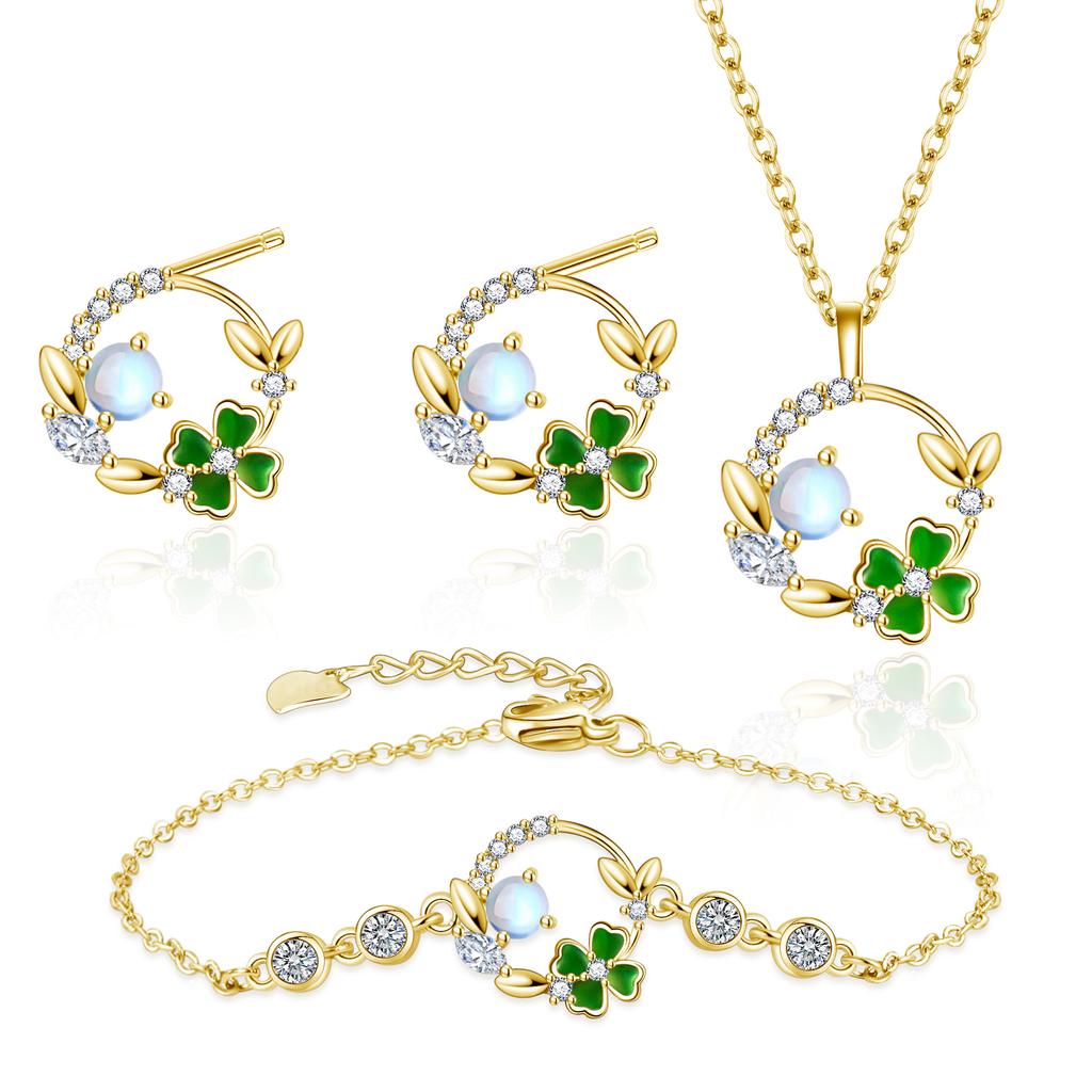 Elated Necklace Stud Earrings Set Women'S Valentine'S Day Gift Wreath Pendant Romantic Bracelet