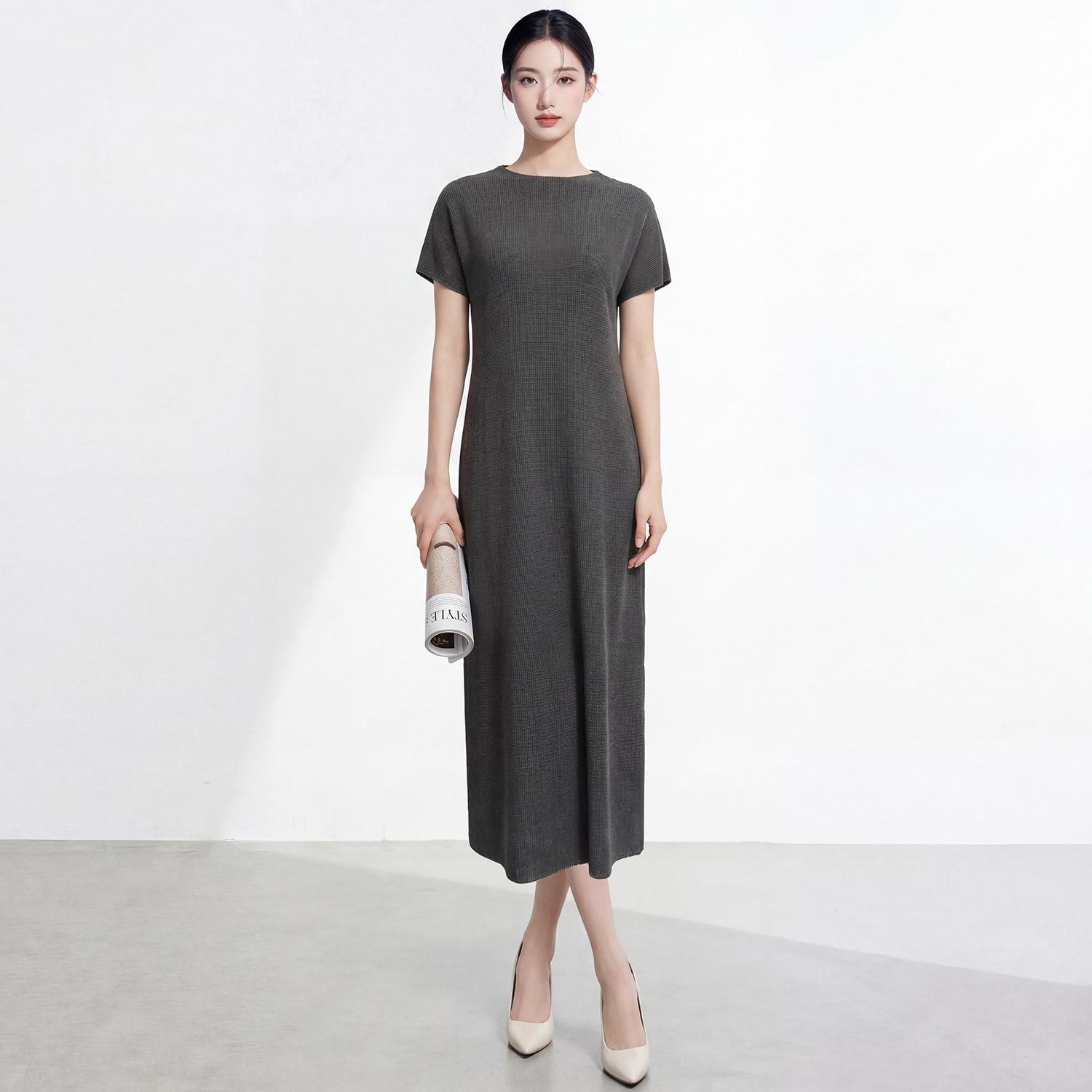 

Women s Miyakeme Series Corn Grain Pleated Long Dress – High-Grade Texture One Size темно-сірий
