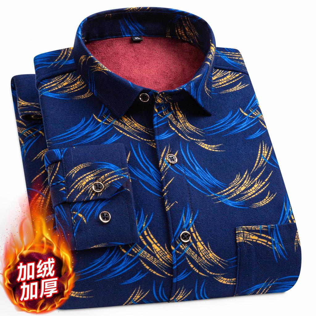 2026 Autumn Winter Men's Fashion Plaid Striped Print Shirts Double-sided Fleece Long Sleeve Thick Warm Shirts Soft Big Size 7XL