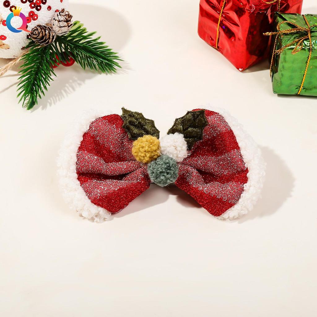 Vivid Red Christmas Reindeer Bow Hair Clip - Cute Women's Duckbill Hairpin