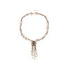 Vintage Floral Pendant Necklace With Alloy Pearl Tassel Charm Gold Tone LayeredChain Women