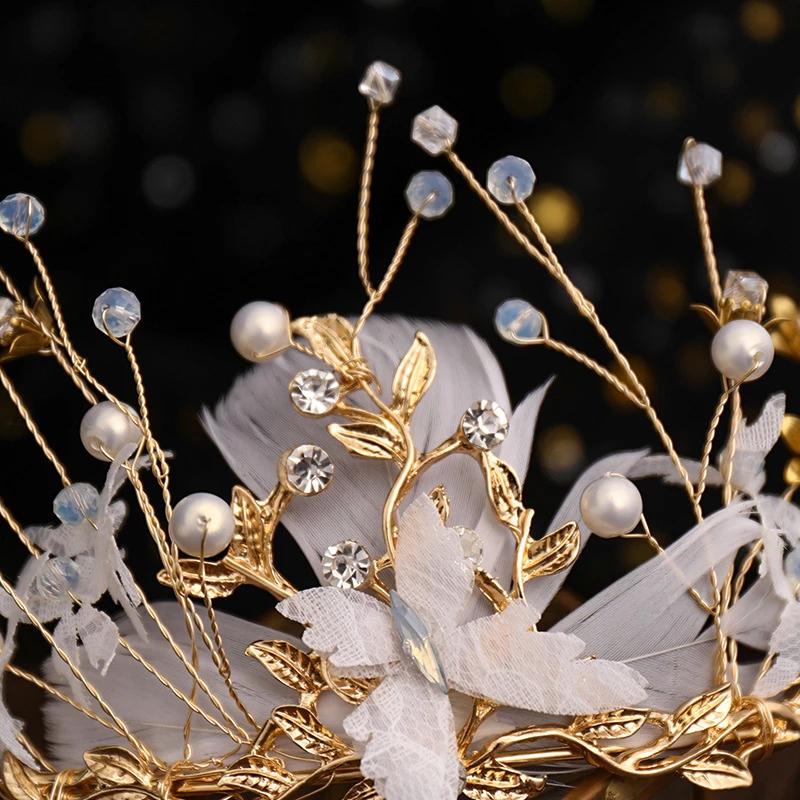 Fashion Gold Wedding Butterfly Headband Bohemian Headpiece Crystal Pearl Hair Vine Flower Halo Bridal Hair Accessories