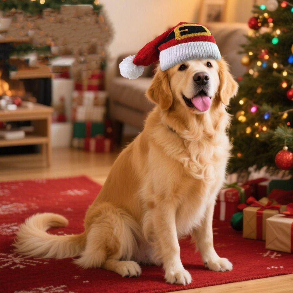 Knitted Pet Christmas Hat Red Pet Costume Pet Show Pet Headwear  Cosplay Party