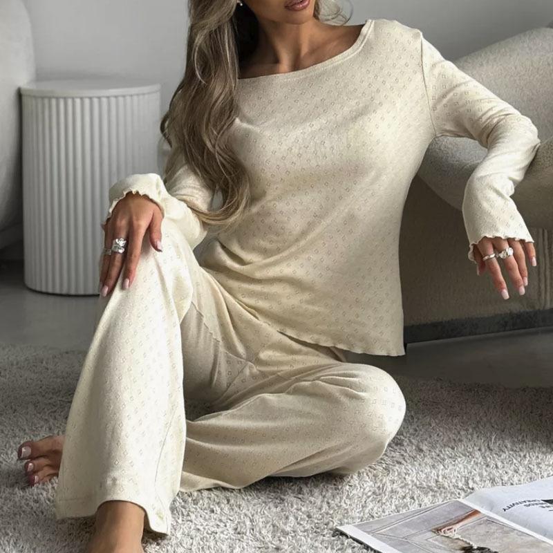 Fashion Women, Exquisite Cotton Spring and Autumn Pure Cotton Long-sleeved Trousers Home Two-piece Loungewear