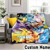 Custom NamePok-mon Blanket Flannel Throw for Sofa, Indoor, Camping, Living Room, Office, Chair, And Bed Soft Birthday Christmas Gift