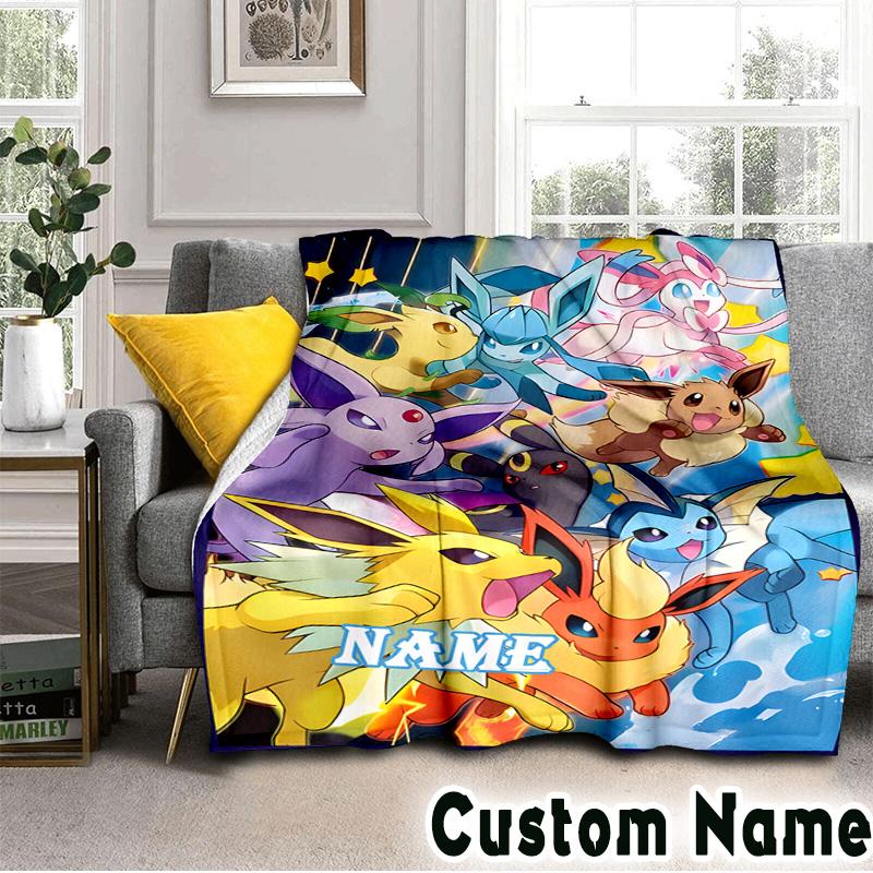 Custom NamePok-mon Blanket Flannel Throw for Sofa, Indoor, Camping, Living Room, Office, Chair, And Bed Soft Birthday Christmas Gift