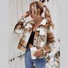 Plaid Colorblock Long Sleeve Jacket for Women - European & American Winter Fashion, Turn-Down Collar, Single-Breasted Coat (2023)