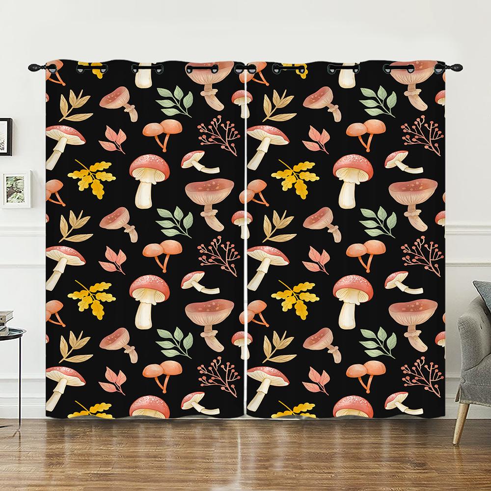 Curtains Mushroom Sunshade Digital Printing Curtains Blackout No Punching Bedroom Living Room Universal