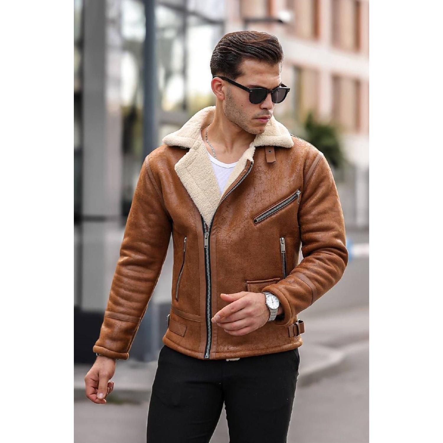 

Men s Tan Color Napa Leather Cross Model Coat S колір візантії