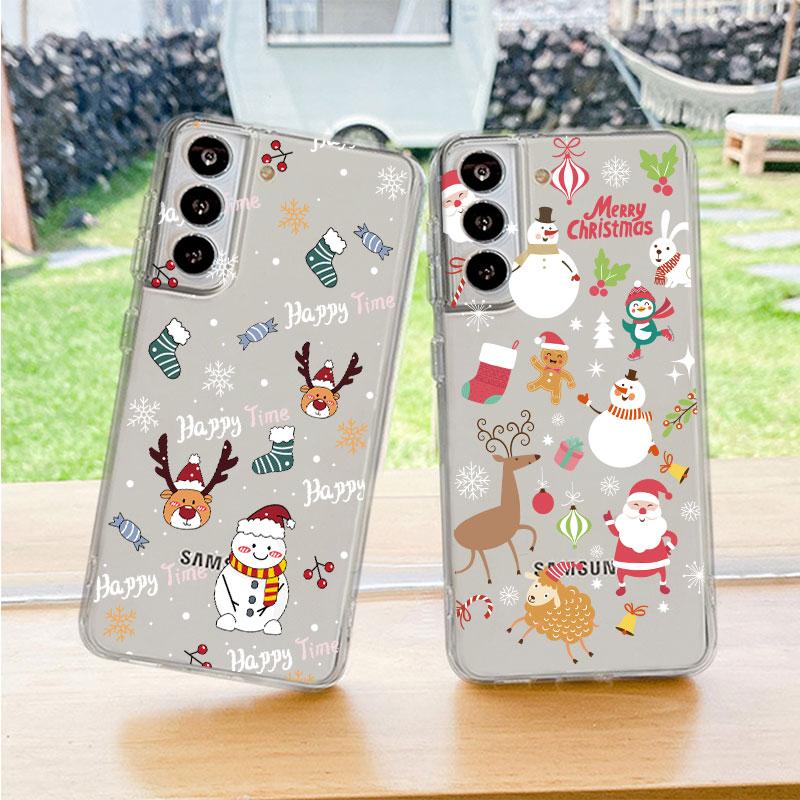 Clear Case For Samsung Galaxy S22 S20 FE S21 Plus S10 Lite S9 S8 S10e Note 20 Ultra 10 Lite 9 Phone Cover Snowman Christmas