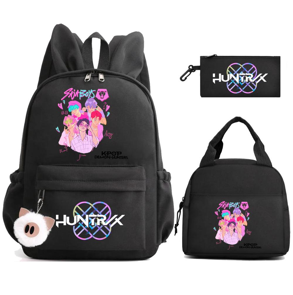 3Pcs/set K-Pop Demon Hunters Printed Backpack with Lunch Bag Pengcil Case for Teenager Girl Boy Back To School Bookbag Large Capacity Travel Bag