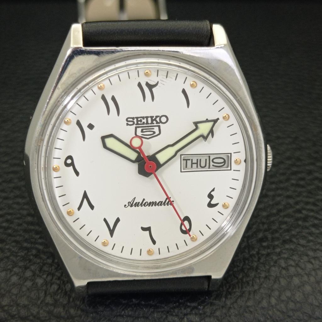 JAPAN 6309A VINTAGE SEIKO 5 AUTOMATIC MENS ARABIC WHITE DIAL WATCH a701307-5 R206a-a701307