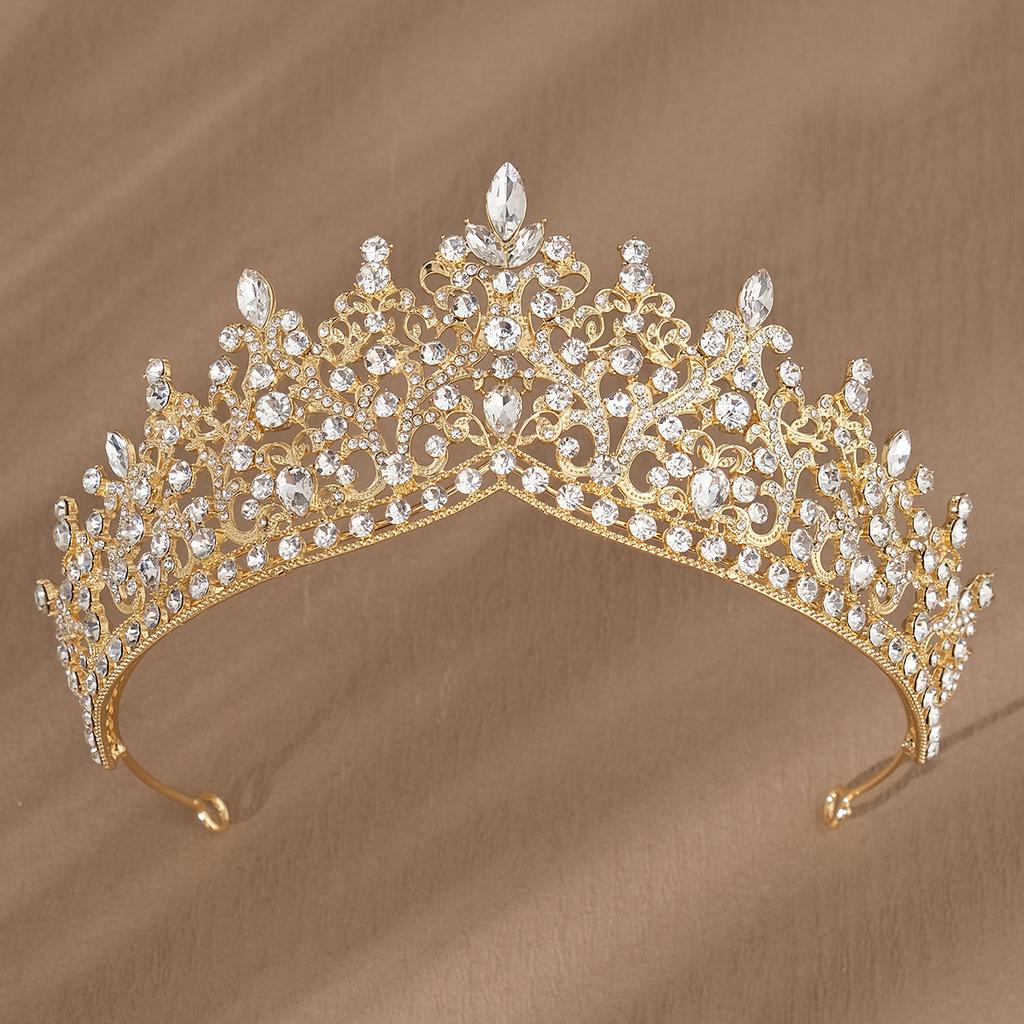 Vintage Luxus Krone Legierung Bunte Diamanten Braut Kopfschmuck Barock Großer Kristall Krone Party Bankette Zubehör