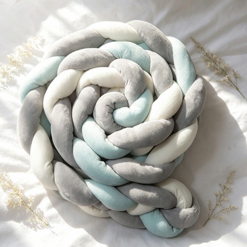 Handmade Four-Strand Fishtail Braid Crib Bumper and Children's Bed Guardrail Pillow Decoration