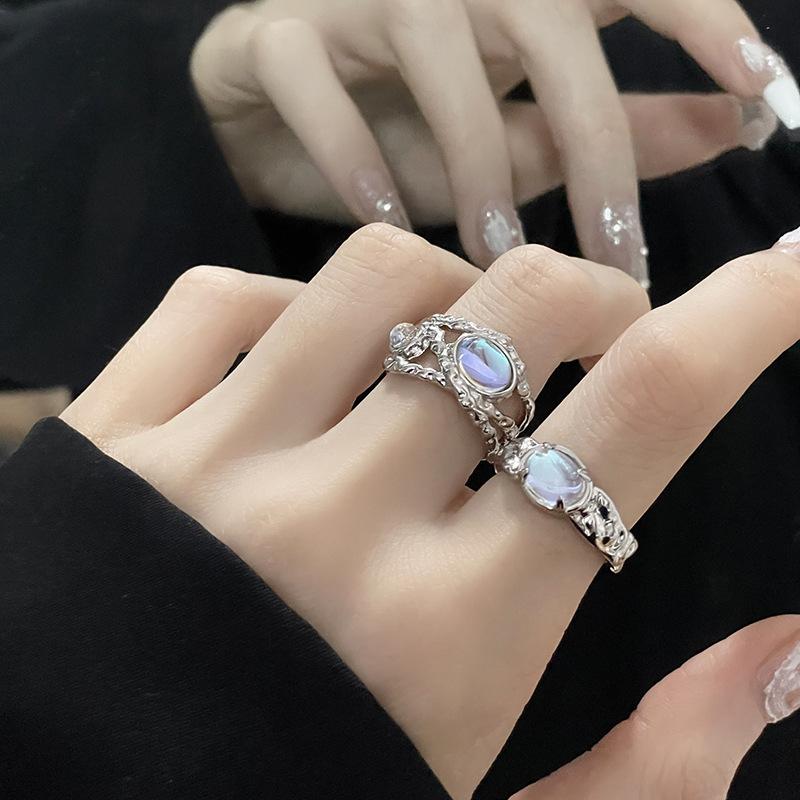 Moonstone Opening Niche Design Sense Personality Simplicity French Irregular High Sense Index Finger Ring