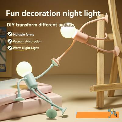 Creative Cartoon Mini Suction Cup Figurine Night Light Portable LED Lamp Funny Bedroom Decoration