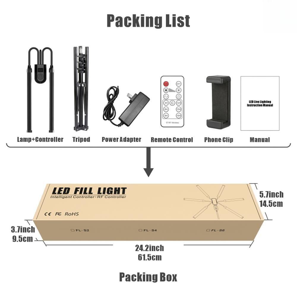 3000K/4000K/6000K 1.6M/63in Flexible 2-Arms LED Bi-color Dimmable Timer Metal Light Stand Photography Fill Light Video Light