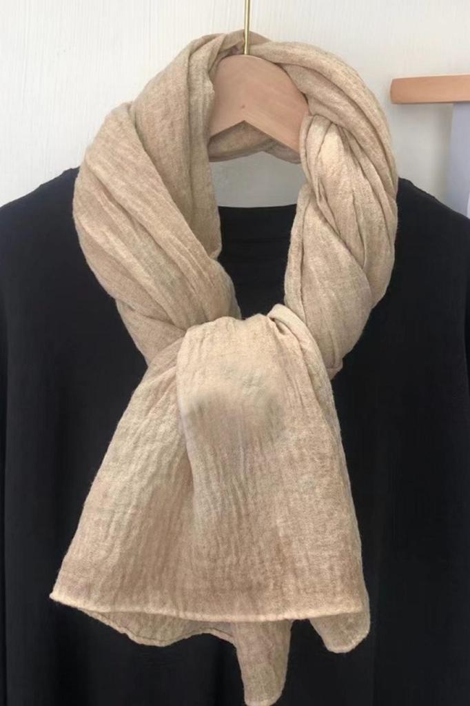 Beige Scarf with Embossed Texture 180X90 - Cotton and Polyester
