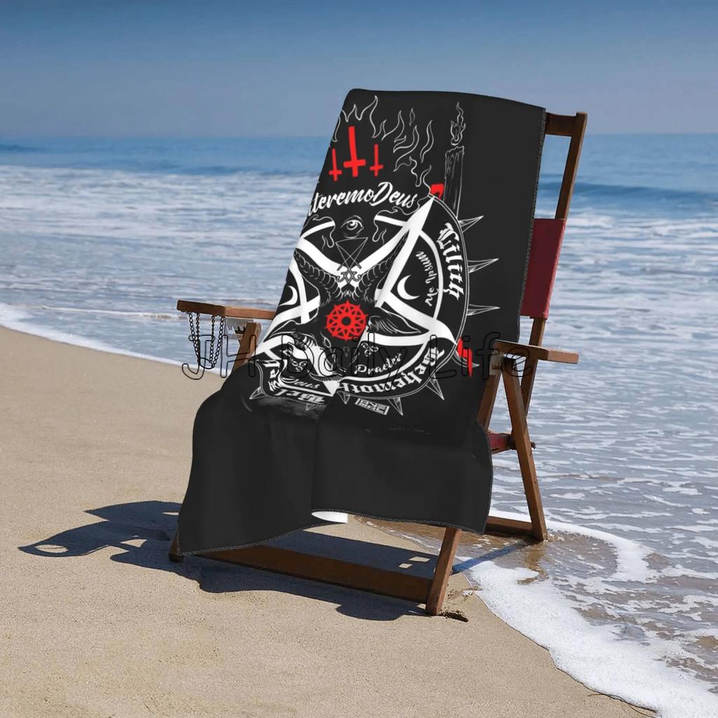 Black Baphomet Leviathan Print Bath Towel Devil Satanic Microfiber Super Absorbent Bath Towel for Travel Swimming Sports Beach