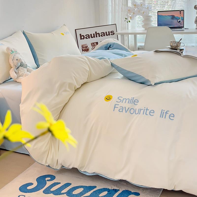 Korean Style Bedding Set Washed Cotton Duvet Cover Set Twin Double Queen Size Quilt Cover Fitted/Flat Sheet Pillowcase Bed Linen