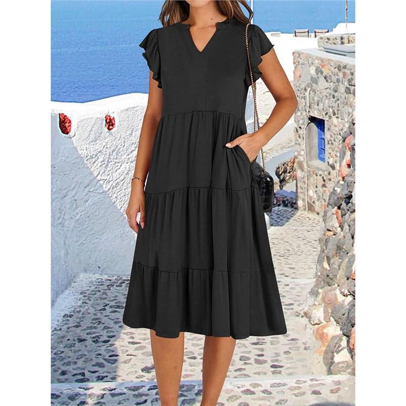 Women s Large-size Dress Independent Station Xiyin V-neck Women s Dress L чёрный
