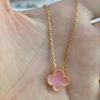 Four-leaf Clover Necklace with Carnelian Agate Natural White Shell Pendant and Clavicle Chain