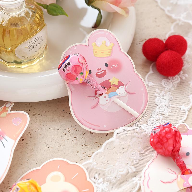 5 Sheets Cartoon Bear Lollipop Cards Multi Bear Heart Paper Cards For Wedding Valentines Day Candy Wrapping Decor Supplies