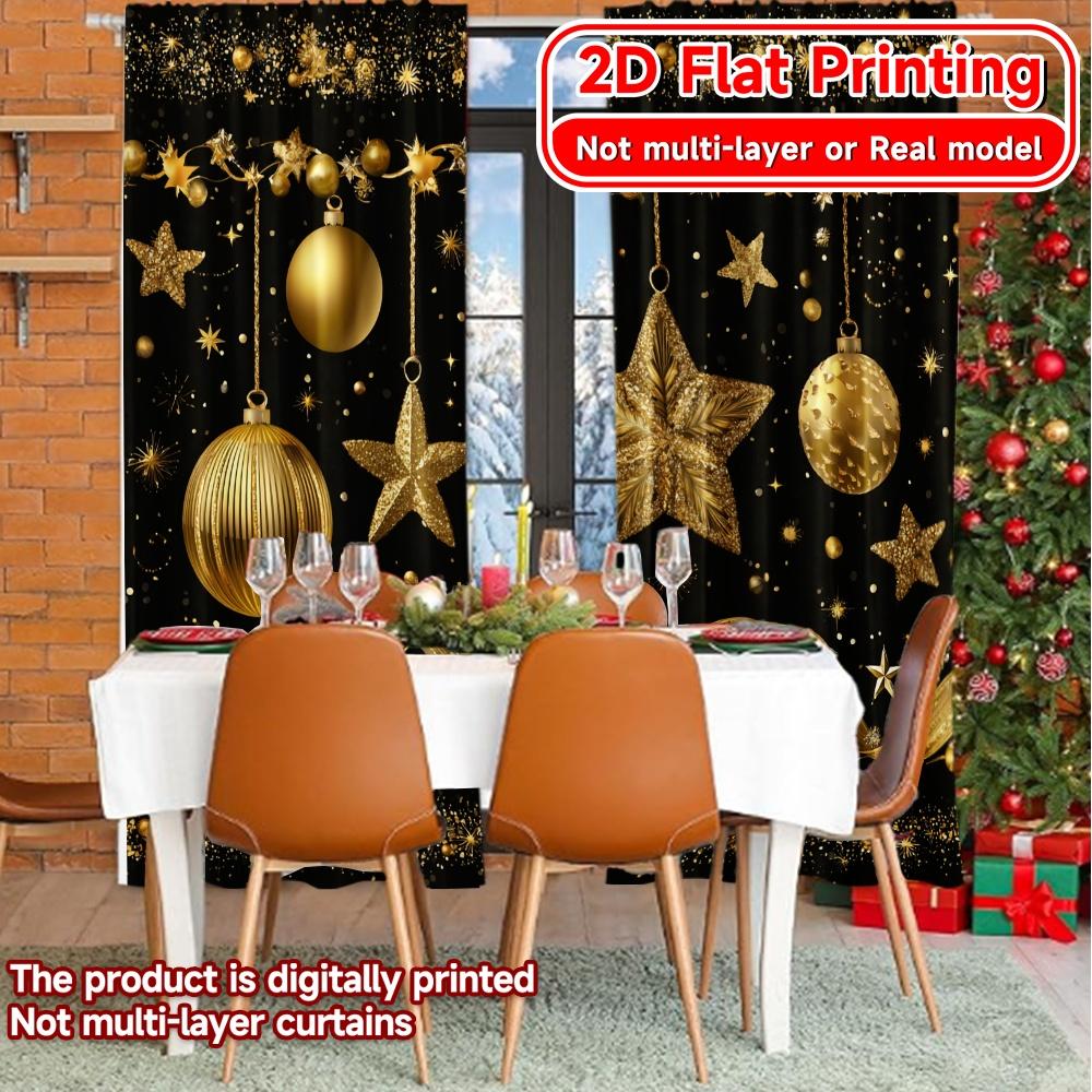 Set Of 2 Flat Printing Golden New Year Chic Curtain Cloth Durable Polyester Curtains Festive Living Room Bedroom Kitchen Ideal For Sitting