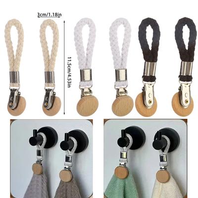 2pcs Bathroom Robe Coat Towel Clips Braided Multipurpose Cloth Hanger Cotton Loop Towel Clip Metal Clamp Kitchen Organizer Acces