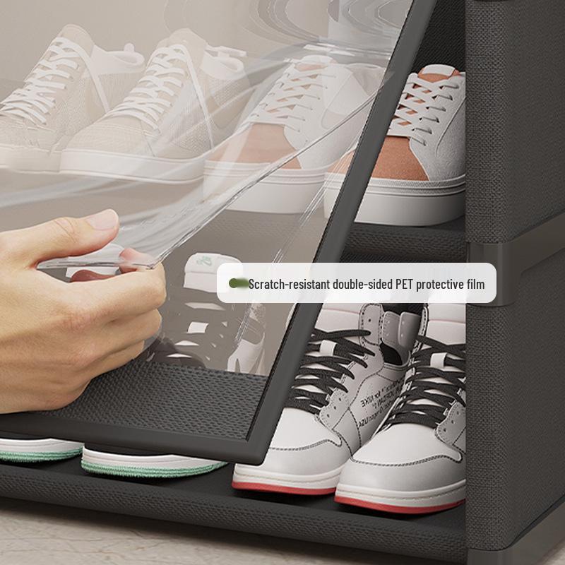 Sturdy Multi-layer Shoe Rack with Dustproof Transparent Shelves, Ideal for Home or Dorm.