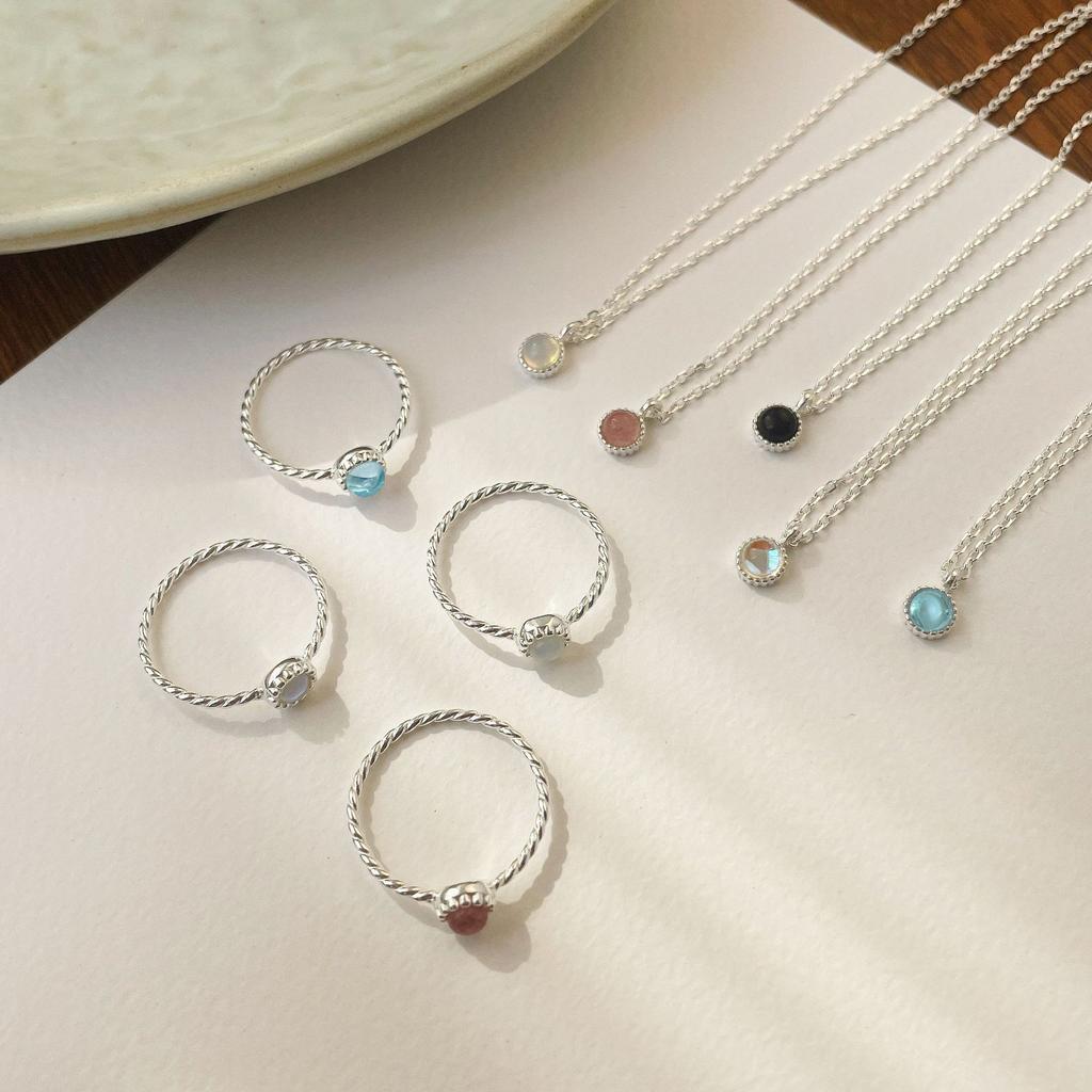 Korean Version of Minimalist S925 Sterling Silver Natural Crystal Stone Necklace Mini Minimalist Ins Small Pendant Collarbone Chain