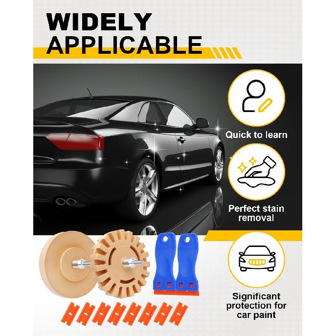 Eraser Wheel for Drill, Sticker Remover Tool for Automotive Car Sticker, Vinyl, Rv, with Plastic Scraper, Scraper Tool, Serrated&Solid Eraser Wheel -
