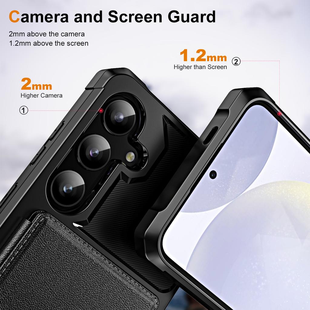 For Samsung Galaxy S24+ Case Card Slot Kickstand Leather+TPU Reinforced Corner Phone Cover