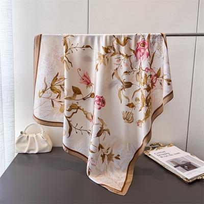Fresh Atmosphere Simulation Silk High-End Printing Large Square Scarf Silk Scarf Shawl Headscarf Neck Protection Scarf