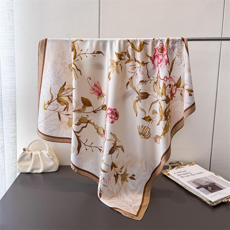 Fresh Atmosphere Simulation Silk High-End Printing Large Square Scarf Silk Scarf Shawl Headscarf Neck Protection Scarf