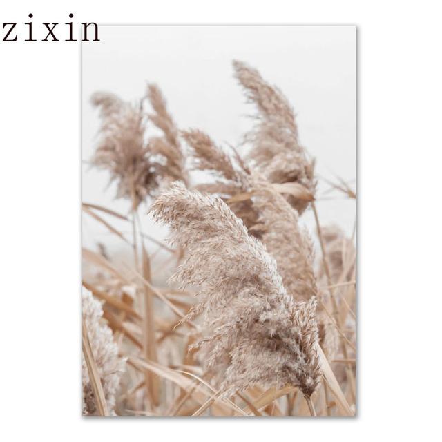 Beige Natural Wall Art Canvas Poster Print Reed Dandelion Grass Cow Canvas Painting Wall ArtPictures for Living Room Decorative