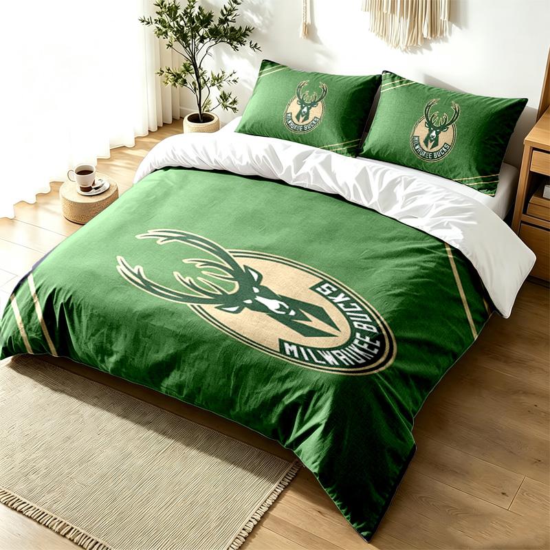 Milwaukee Bucks 3pc Duvet Cover Set Simple Modern Bedding Set Wrinkle Resistant Soft Fabric All Season Use a perfect gift