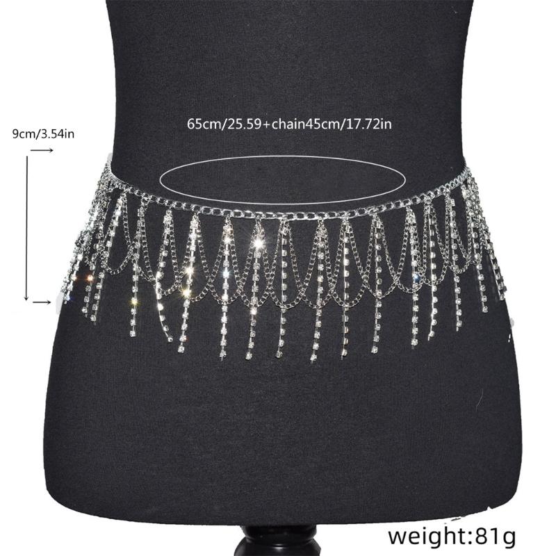 Elegant Rhinestones Body Chain Waist Jewelry For Women Tassels Waist Chain Party Dress Accessory Stage Performances Props