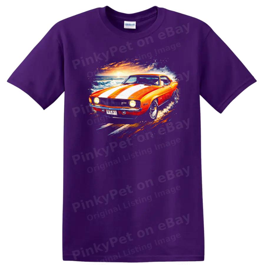 Classic Muscle Car T Shirt Sunset Ocean Graphic Z28 Style Tee