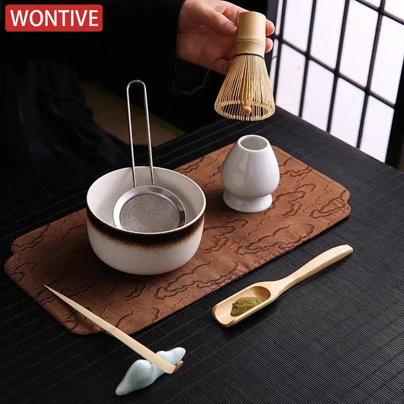 Zestaw 6 szczotek do herbaty, bambusowa trzepaczka do matchy, łyżka i uchwyt, miska matcha z sitkiem, japoński dodatek do ceremonii matcha