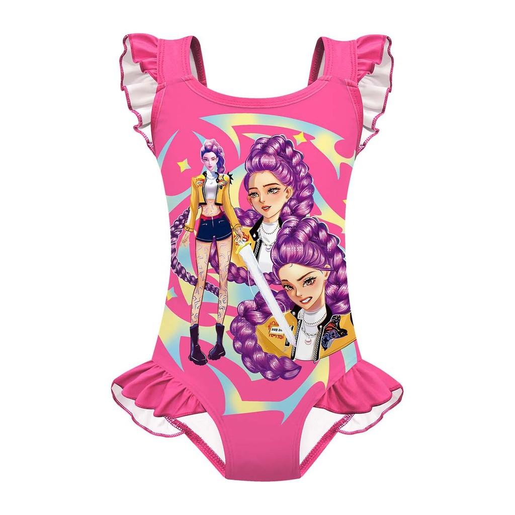 

Детский Девочки Аниме Мультяшный ПОП Певица Руми Зои Мира Принт Волан Без рукавов Цельный Купальник Купальник 160cm