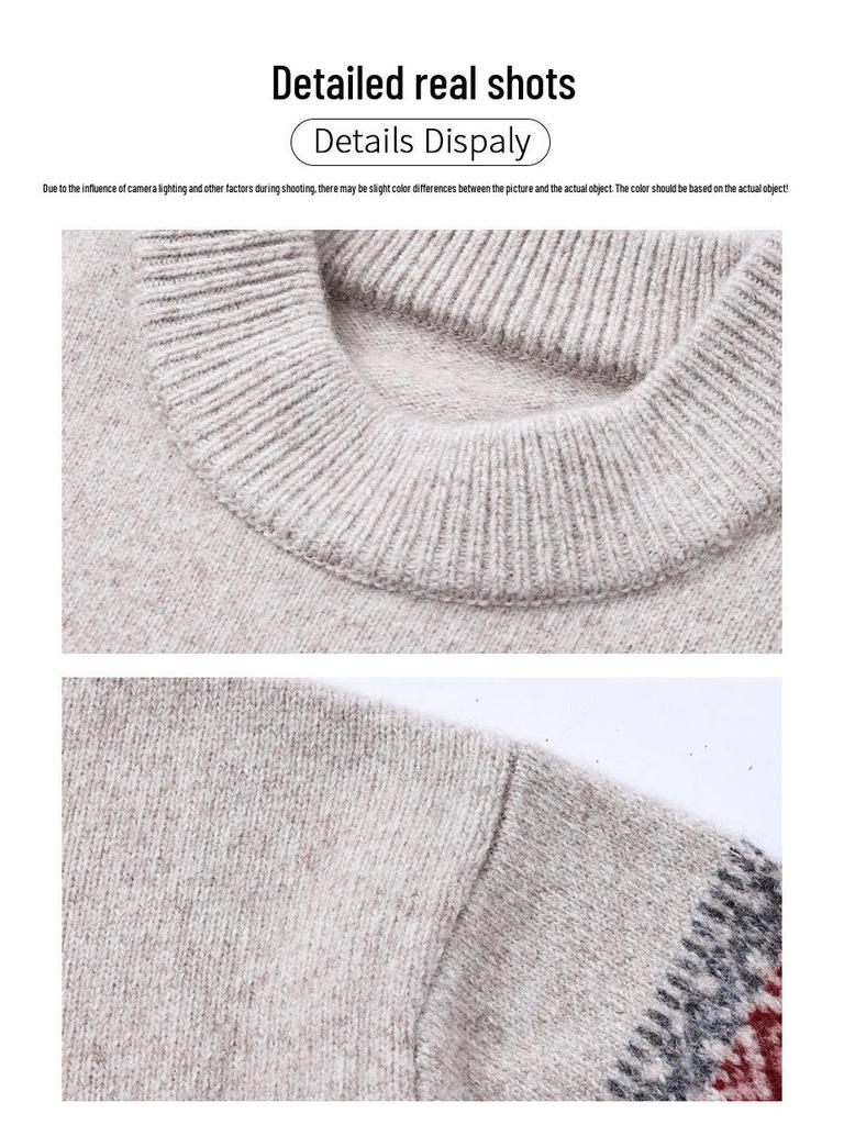 530g Thickened 100% Wool Men's Sweater, Autumn/Winter 2025, Round Neck Striped Knitwear