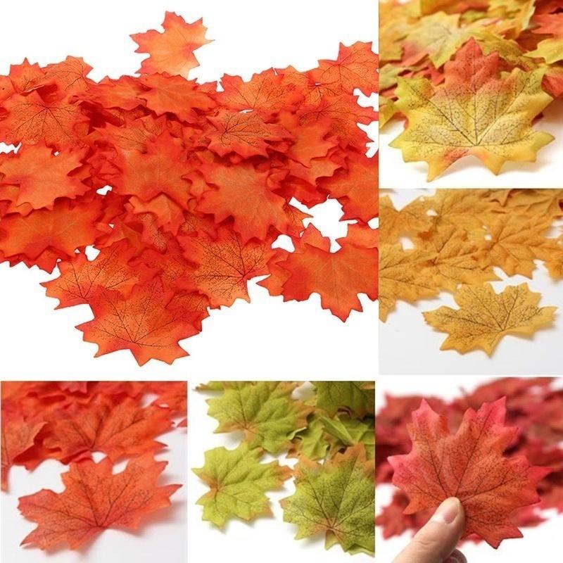 Pack of 50Pcs Artificial Fall Autumn Maple Leaf Silk Leaves Wedding Garden Decorations - Orange