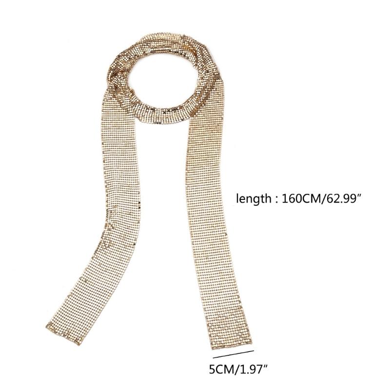 Women Glitter Sparkle-Metal Sequins Neck Tie Scarf Party Evening Long Thin Skinny Tie Shawls Neckerchief Necklace-Decor