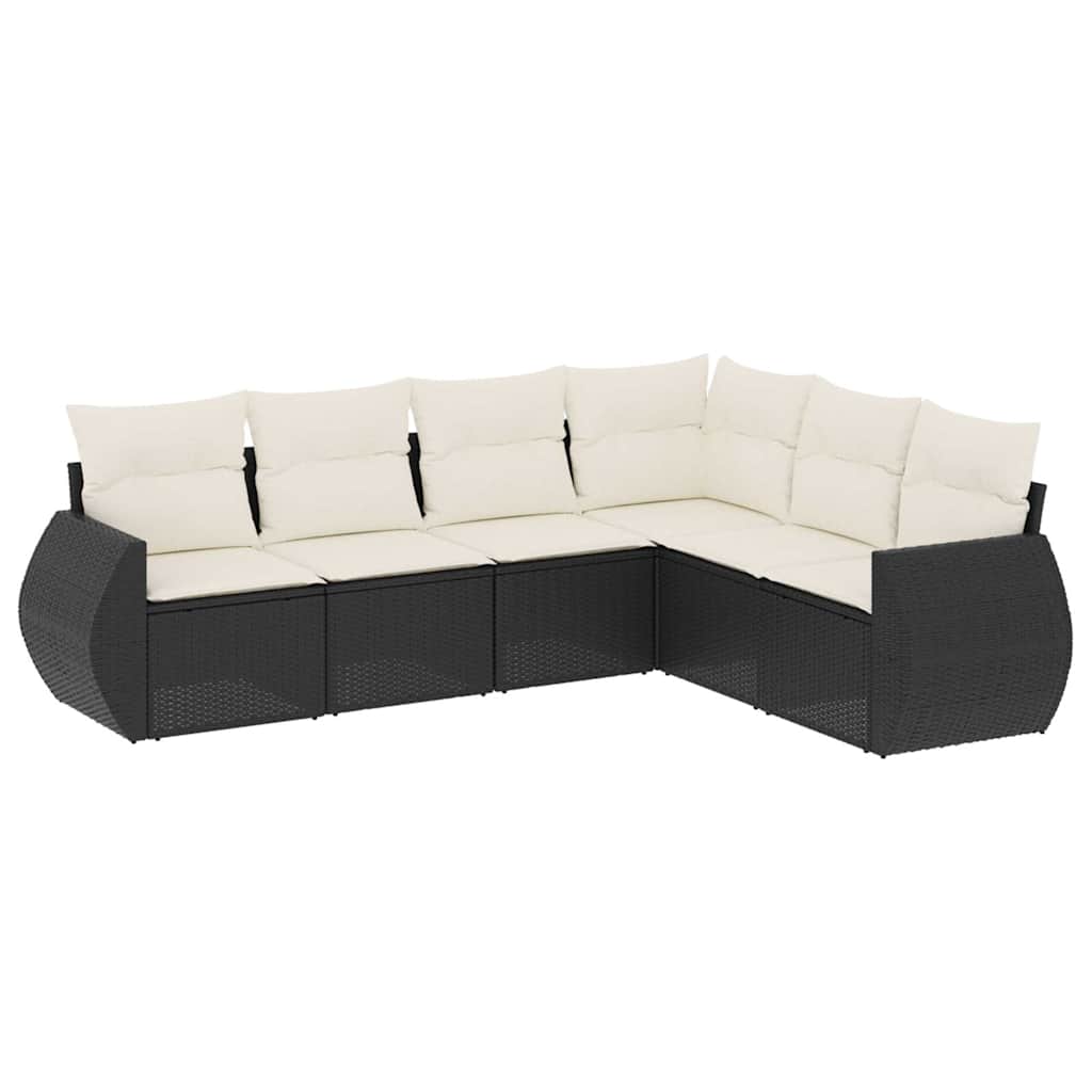 6-teiliges Gartensofa-Set mit Kissen Schwarzes Poly-Rattan